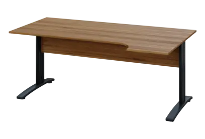 ERK 28 - 184 stůl kancelářský, rohový, pravý, kovová podnož černá, deska 25 mm, široký 1800 mm, ořech světlý